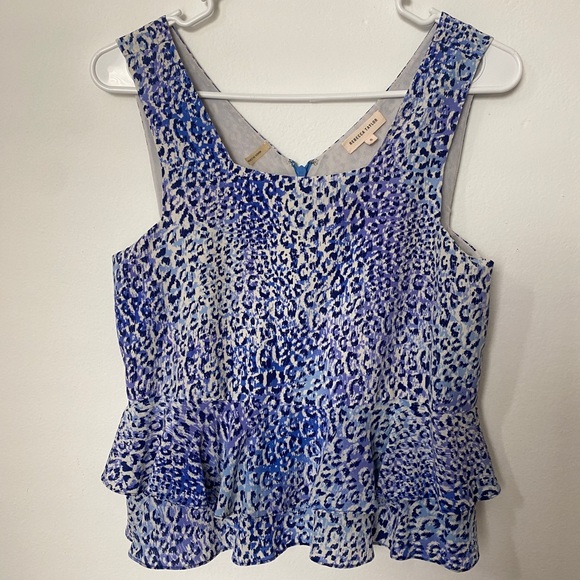 Rebecca Taylor 100% Silk Peplum Sleeveless Blue Square Neck Top 💙 - Picture 1 of 9